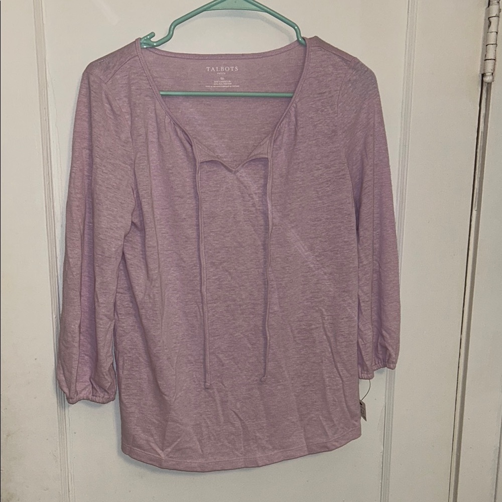 Talbots Lavender Tie-Neck Long Sleeve Tee